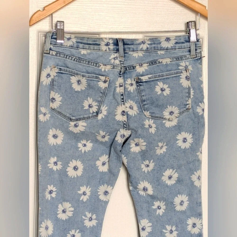 GAP Kids (Size 8) Super Skinny Floral Ankle Jeans Adjustable Waist Frayed Edges